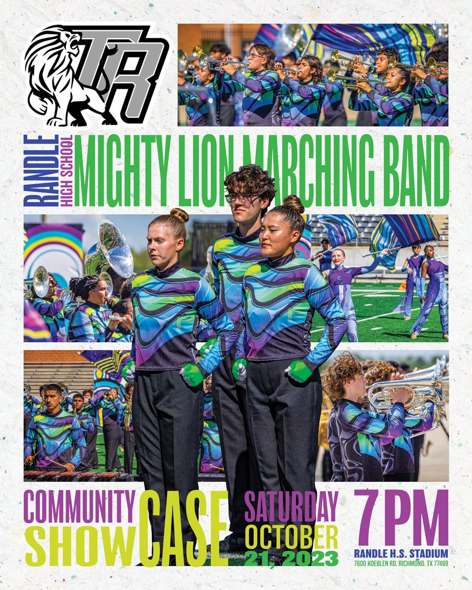 🎵🦁Join us Saturday, Oct 21, 2023, at <a href="/RandleHS/">Randle High School</a> Stadium 7 PM as the award winning Mighty Lion Marching <a href="/trhsband/">trhsband</a> take the field for a FREE showcase performance! Friends, family, neighbors—are invited! Let's show the kids dedication &amp; hard work have not gone unnoticed! <a href="/LamarCISD/">Lamar CISD</a>