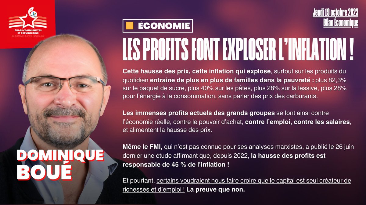 💥Les profits font exploser l’inflation !
Extrait de l'intervention de Dominique Boué sur le Bilan économique 👇