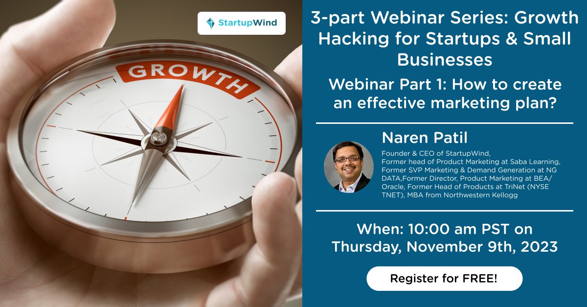 StartupWind's tweet photo. In the first of this 3-part Webinar Series, you will learn the step-by-step process to create an effective marketing plan for your startup!

Register here: https://t.co/qjxZOPlsdk

#marketing #startup #SMB https://t.co/Q5sYte8S69