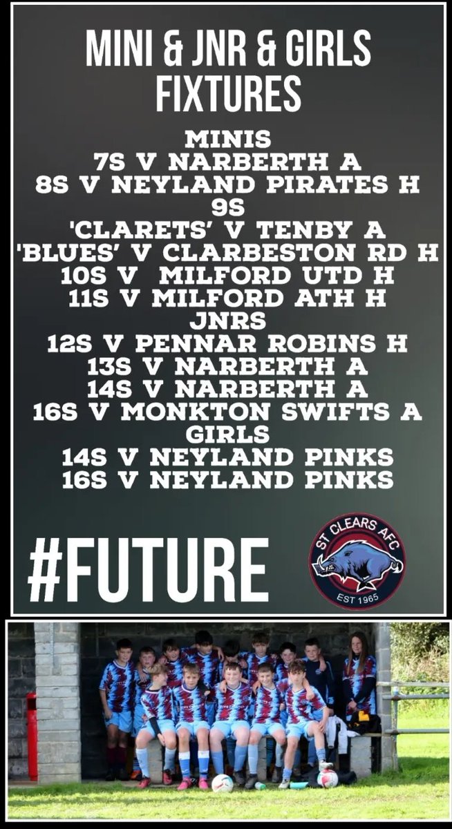 Saturdays Snr squads and the weekend Mini/Jnr/Girls fixtures 🐗