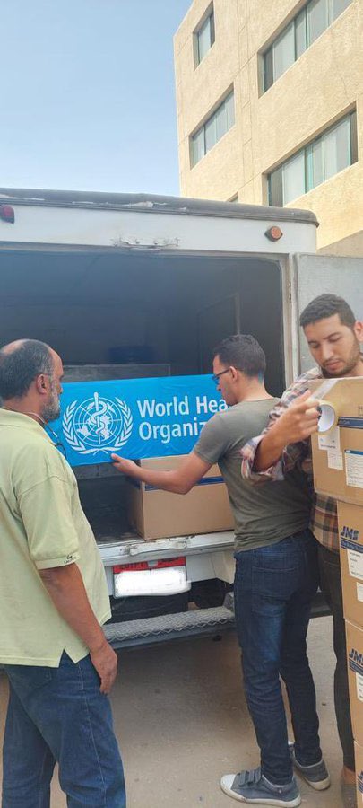 DrTedros's tweet photo. Our trucks are loaded and ready to go to Gaza. 

We are working with @EG_Red_Crescent and @PalestineRCS to deliver our supplies as soon as the Rafah crossing is opened, hopefully tomorrow.

We urge Israel to add fuel to the life-saving supplies allowed to enter. https://t.co/sO7tzNhYvT
