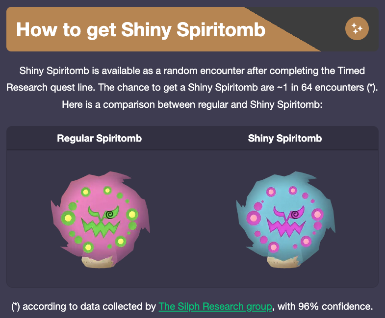 Pokémon GO Hub on X: Shiny Spiritomb odds are 1/64 to get one from Timed  Research. See Spiritomb Timed Research tasks here:    / X