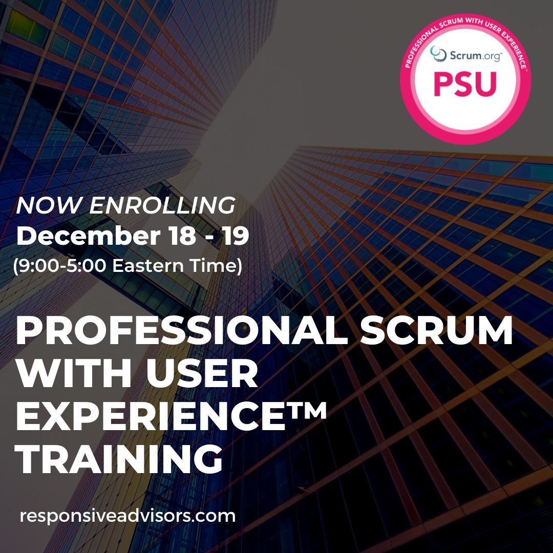 Want to learn how to create cross-functional teams that deliver more value?

The PSU course is for you!

You'll learn how to integrate design, research, and learning into your #Scrum process, &amp; connect more closely with end users &amp; customers. Learn more: buff.ly/4017IxA