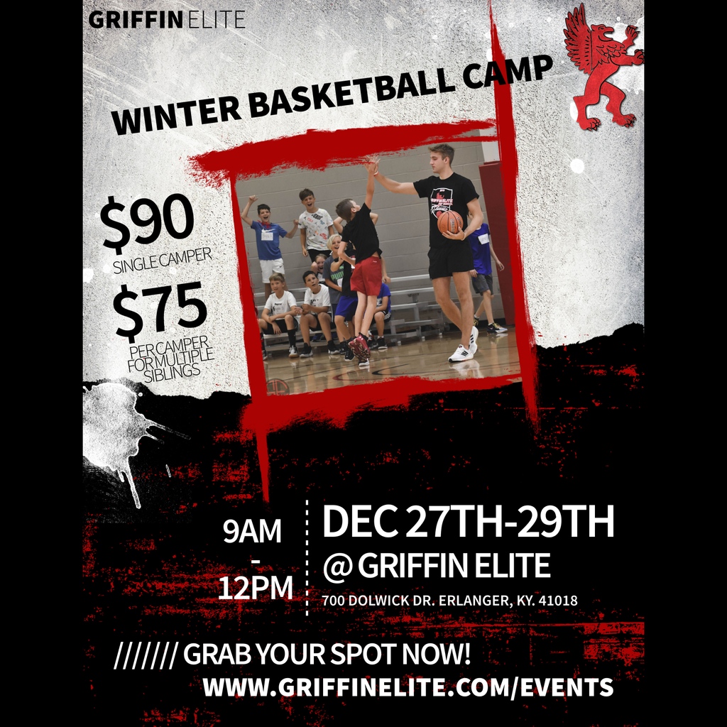 Are you registered for our Winter Basketball Camp?
December 27-29th, we'll welcome all players ages 6-12 to work on skills, shooting, defense, and ball-handling. 

Sign up on our app, our website, or call us!

griffinelite.com/events/