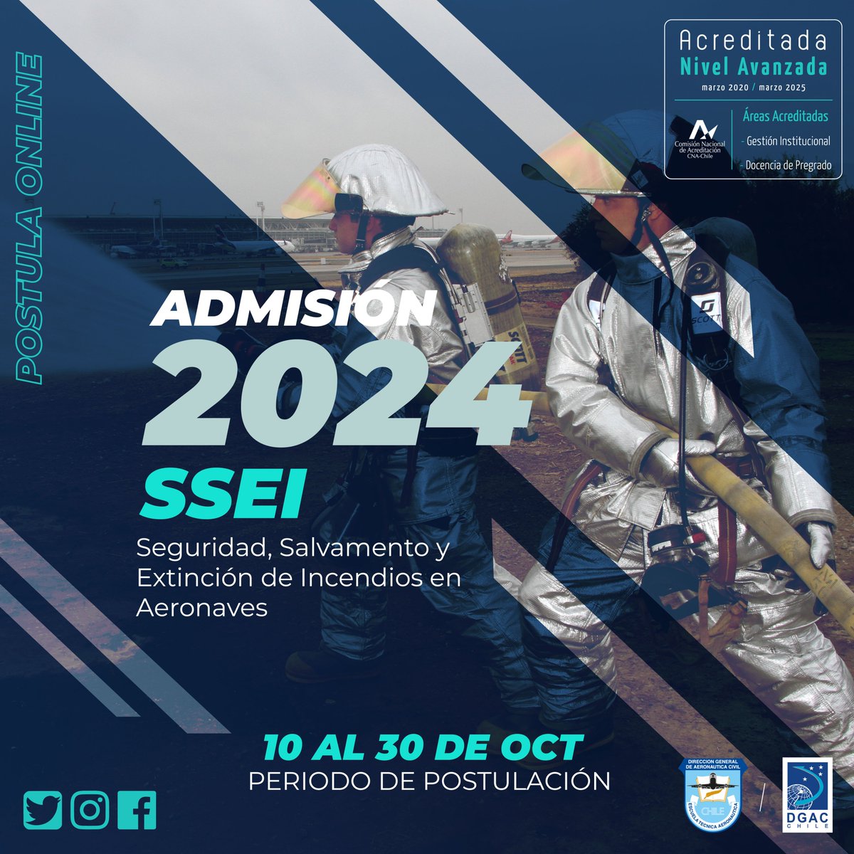 🛫 El Técnico de Nivel Superior en Seguridad, Salvamento y Extinción de Incendios en Aeronaves (SSEI) es un profesional que ejecuta labores de rescate y salvamento de personas, víctimas de accidentes e incidentes de aviación.
 
 👉 escuelaaeronautica.gob.cl