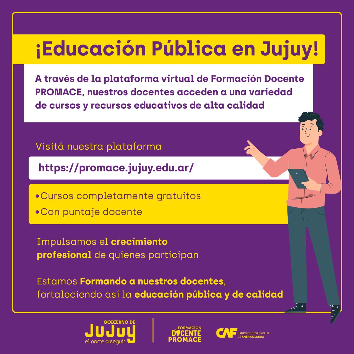 EducacionJujuy's tweet photo. #PROMACE
A través de la plataforma virtual de Formación Docente PROMACE, nuestros docentes acceden a una variedad de cursos y recursos educativos de alta calidad.
Visitá nuestra plataforma 👉https://t.co/DQQi9cLOXc
✔ Cursos completamente gratuitos
✔ Con puntaje docente https://t.co/HvwVnqd3yu