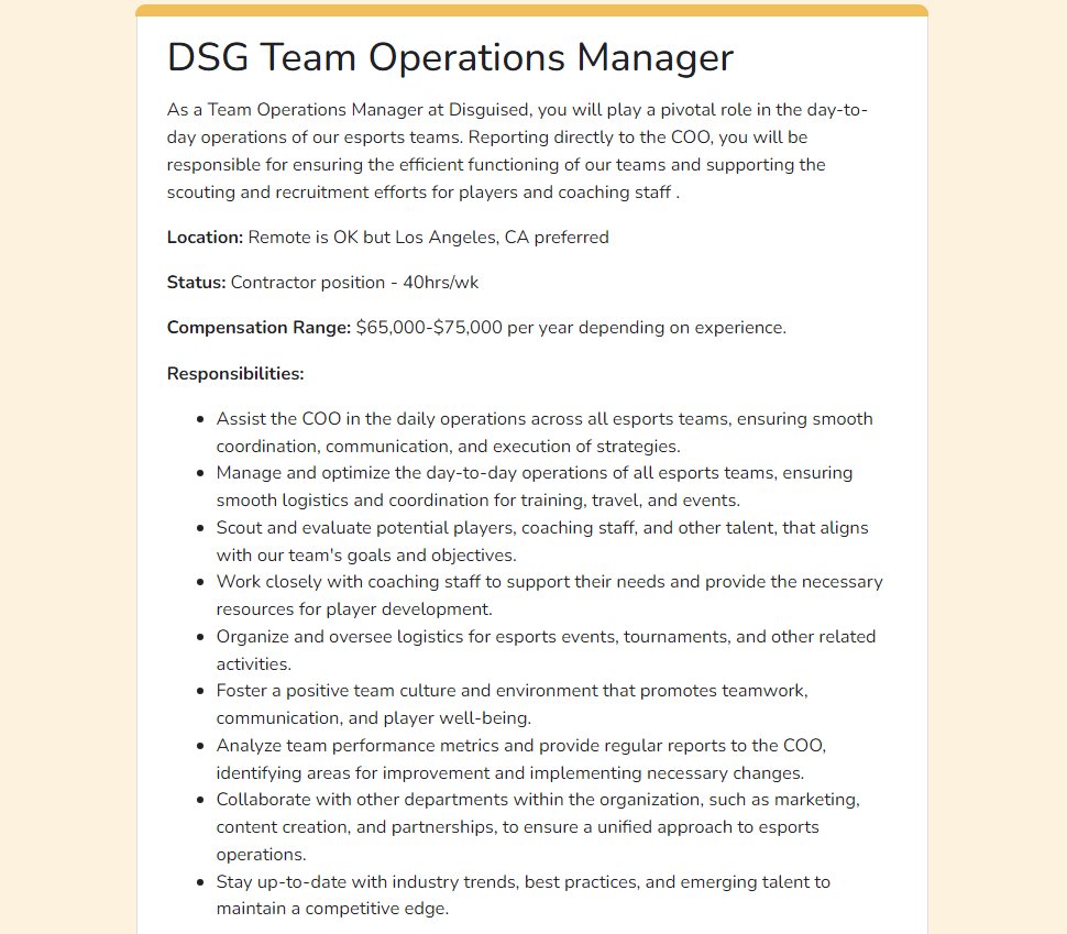 𝐃𝐒𝐆 𝐈𝐒 𝐇𝐈𝐑𝐈𝐍𝐆 We are looking to hire a Team Operations Manager to help our super cool esports org get more teams so people think we are very professional. ▶️Apply Here: docs.google.com/forms/d/e/1FAI…