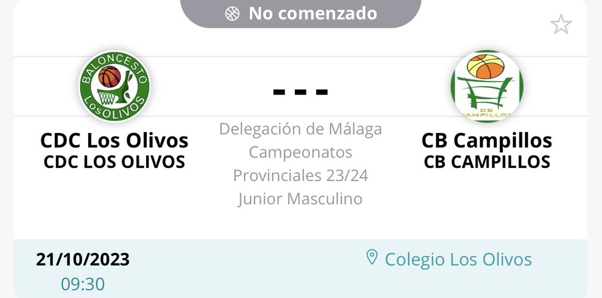 FECHA DEL PRIMER PARTIDO DE LA TEMPORADA
Empezamos la temporada jugando contra CDC Los Olivos
Fecha: Sábado 21 de Octubre 
Lugar: Colegio Los Olivos-C/ Julio Verne, 8, Málaga
Hora: 9:30
¡Ven y anima a nuestro equipo!