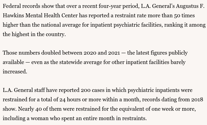 An important investigation from @bposton and @AlpertReyes: Psychiatric patients are restrained at sky-high rates at this Los Angeles hospital. latimes.com/california/sto…