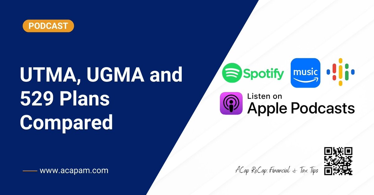 acapam's tweet image. Parents, if you're looking for the best savings account for your child, don't miss our #ACap ReCap episode. We're breaking down #UTMA, #UGMA, and #529Plans to help you make an informed decision. 

Tune in now ⤵️
hubs.la/Q0266p290
