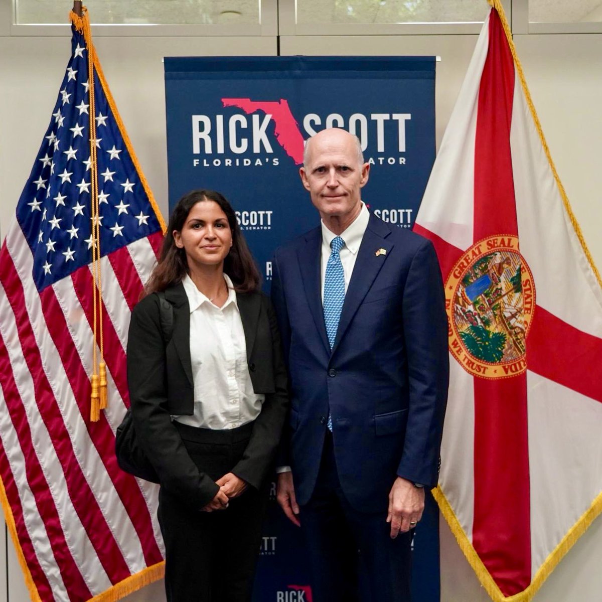 SenRickScott's tweet photo. Met with a survivor of Hamas’ music festival terrorist attack, Natalie Sanandaji, today. 

Thank you for your bravery, sharing your story &amp; speaking out against evil. Hamas MUST be destroyed. https://t.co/HtYhePCJfB