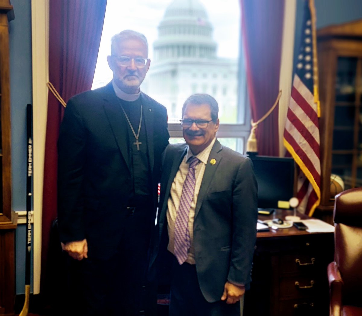 AnglicanUnion's tweet photo. Fr. Mike DeArruda @AnglicanUnion at Capitol Hill  with Rep. Cory Mills &amp; his team along with Elizabeth Hitto,Chief of Staff for Rep. Gus Bilirakis, whose office coordinated with Rep. Mills efforts to extract  Fr. Paul Jagoe &amp; his group from Israel amidst firefight. Thanks to  all https://t.co/LDtyXzhf0w