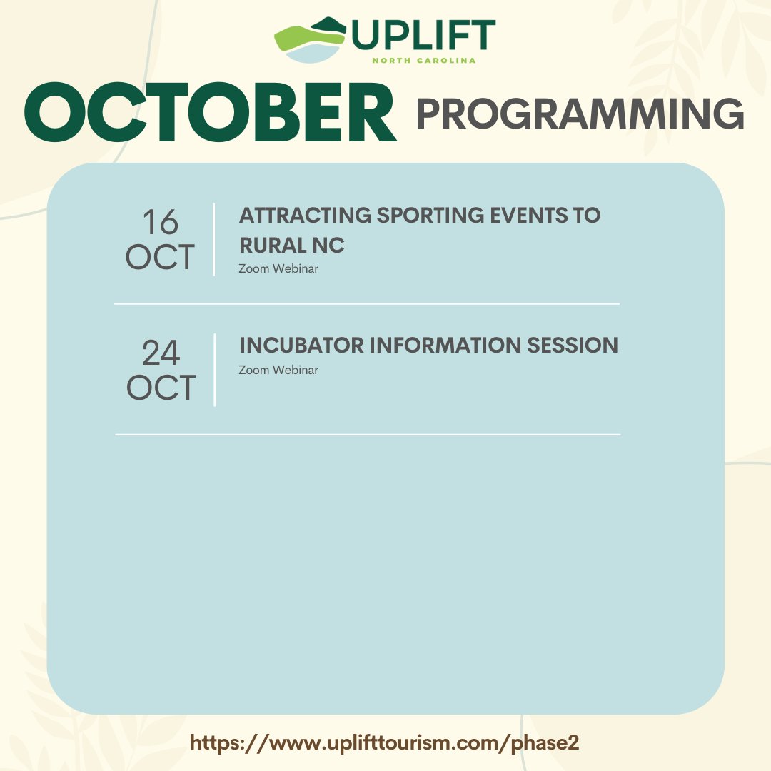 uplift_nc's tweet photo. We have some exciting programs coming your way. 
Check out our calendar and register for events here: https://t.co/4AFc2nGoS2

#upliftnc #octoberprogramming #upcomingevents #programcalendar https://t.co/NenoRIi4Zm