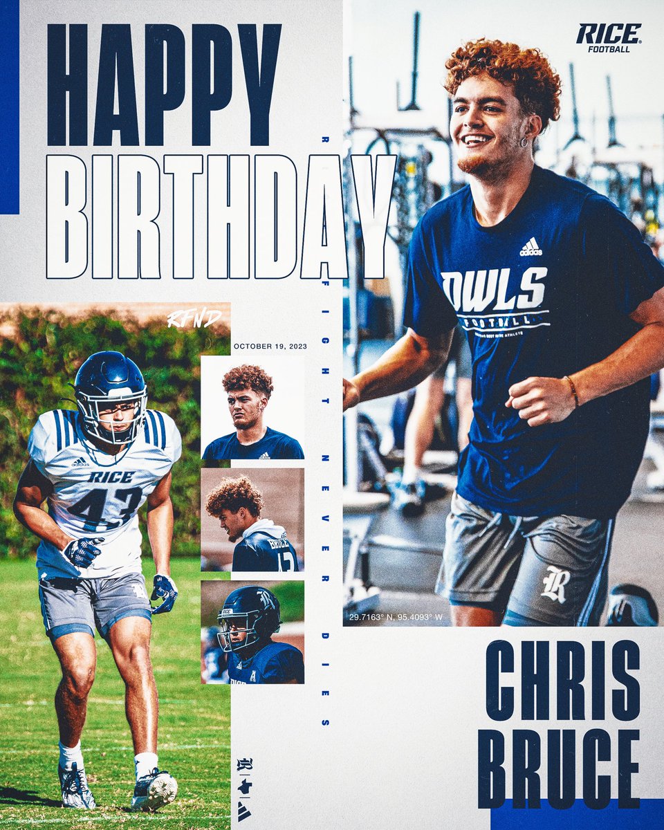 RiceFootball's tweet photo. Happy Birthday @chrisbruce__ 🥳🎂

#GoOwls👐 x #RFND https://t.co/IVK6nkYO30
