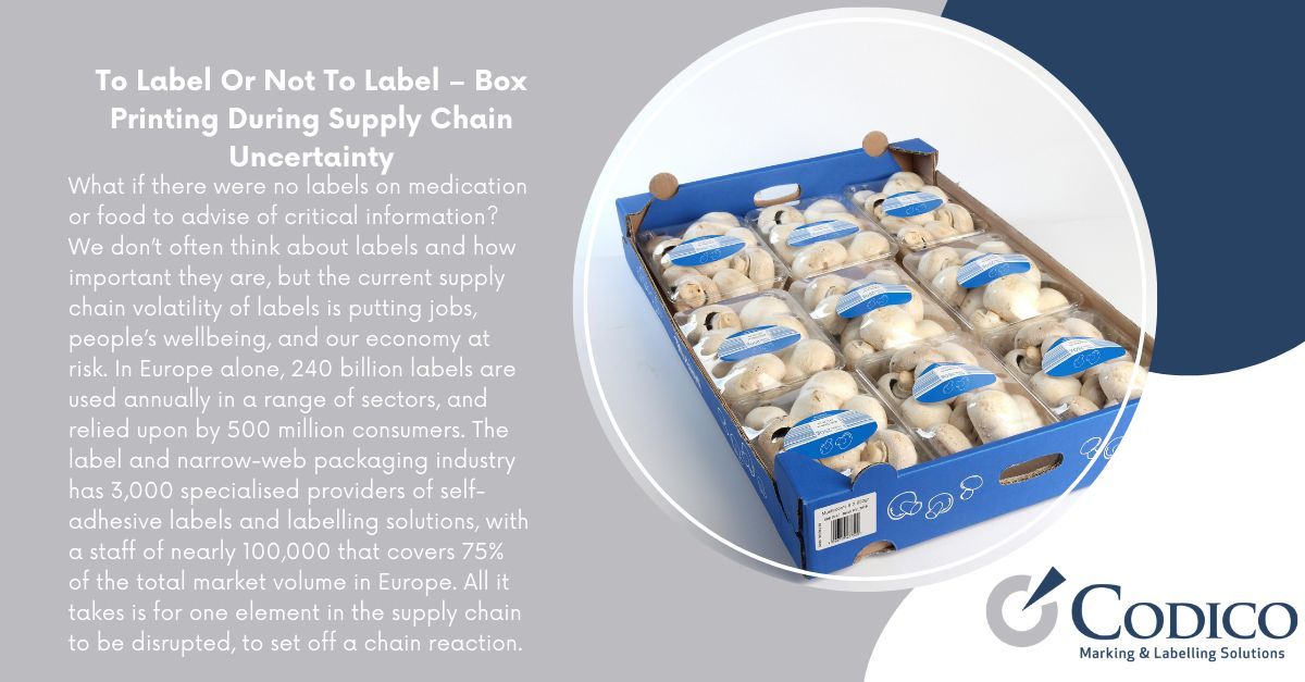 CodicoDist's tweet photo. We don’t often think about labels and how important they are, but the current supply chain volatility of labels is putting jobs, people’s well-being, and our economy at risk. #Labelling #ProductLabelling #PrintAndApplyLabelling #AutomaticLabelling https://t.co/LTOcpRbTKA https://t.co/OhNjuuRYff