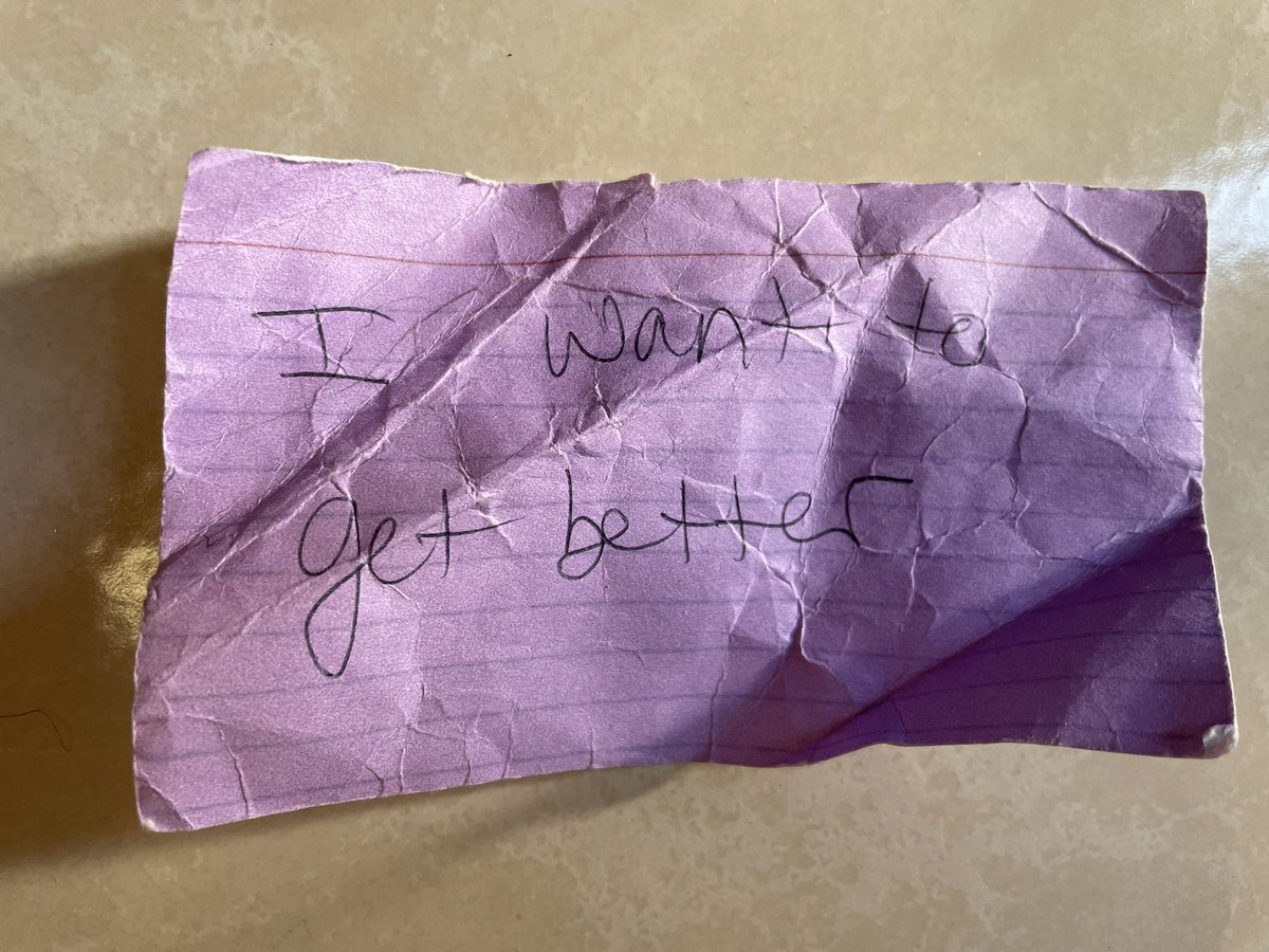 Clementine5000's tweet photo. I found this coping card crumpled in my purse from before inpatient. It’s a reminder of how sick I felt. How crumpled I felt. So desperate to get better. I’m not on the other side yet, AND I’m climbing out. Healing isn’t linear. #bipolarclub. #borderpolar https://t.co/0HCSaXdGba