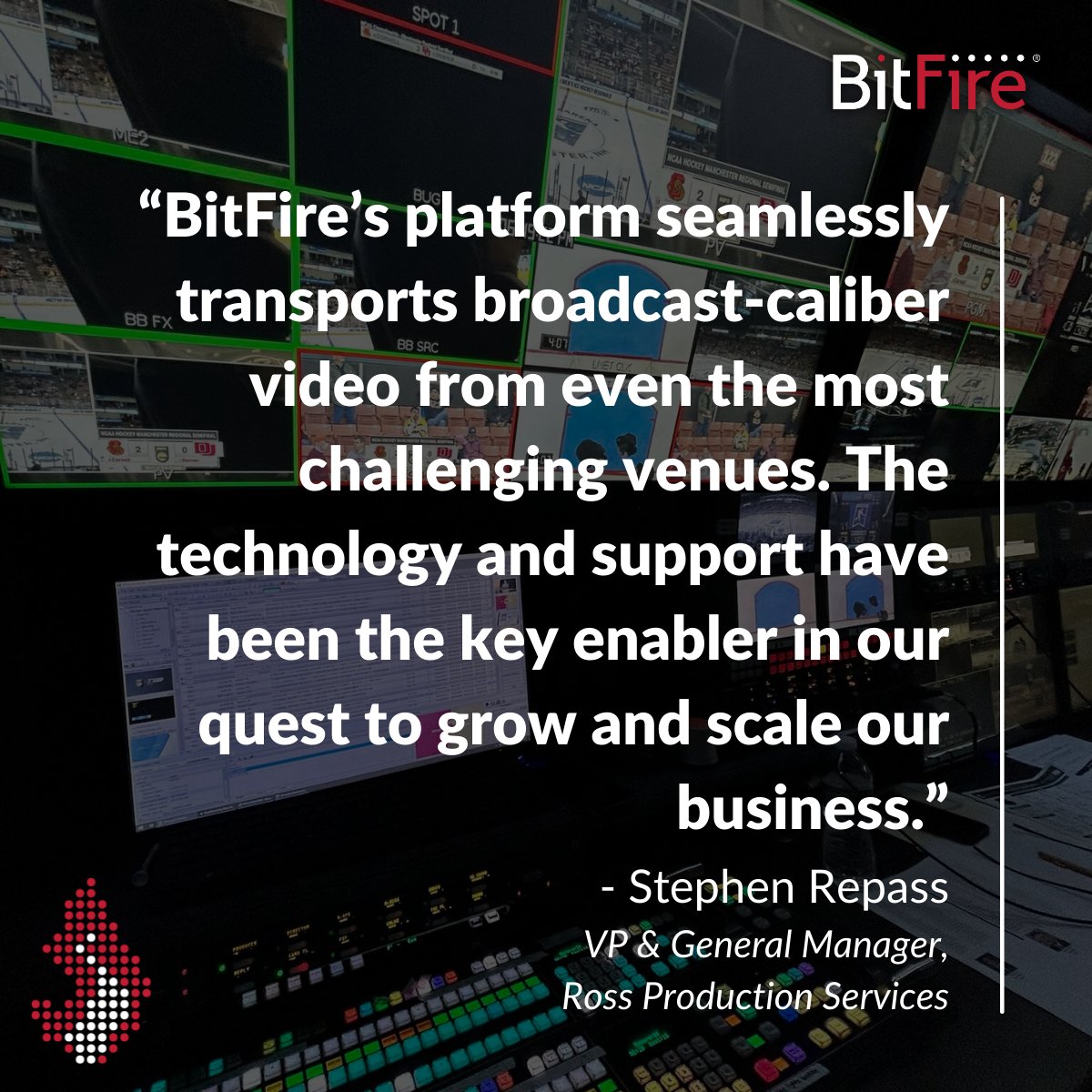BitFire technology empowers the execution of REMI productions for <a href="/RossPS_/">Ross Production Services</a>, allowing them to consistently deliver high-quality broadcasts. Explore our dedication to superior broadcasting with Ross Production Services: bitfire.tv/case-studies/r…   

#BitFire #RossPS #SVGTranSPORT