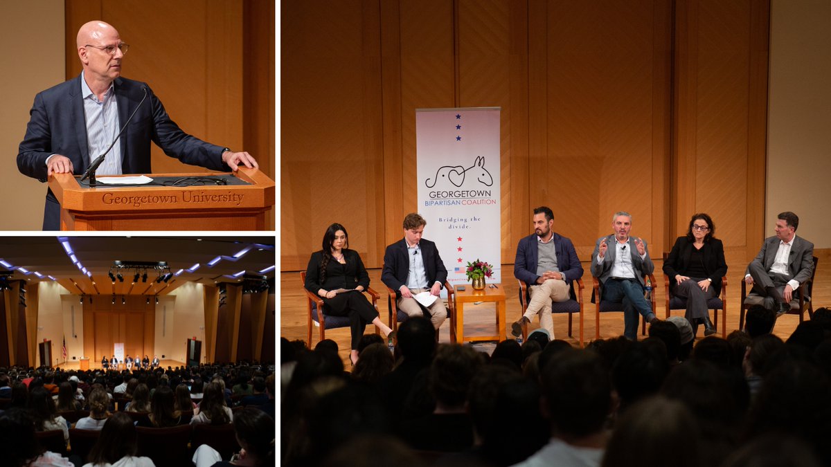 Last night, nearly 500 @georgetown students gathered to engage w/ experts across our research centers on the war & violence in Israel & Gaza sponsored by the Georgetown Bipartisan Coalition. Strong views, respectfully expressed, emphasizing how to secure peace & dignity in future