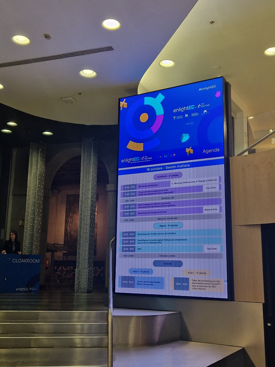 LauraEducamos's tweet photo. Repensando la educación en la era de la IA gracias a 
#enlightED2023, la conferencia mundial de educación, tecnología e innovación que se celebra en el Espacio Fundación Telefónica. Maravillosas ponencias e interesantes conclusiones.
#ia #chatgpt4 @SMEducamosES @fundacionTef https://t.co/NQehVPharf