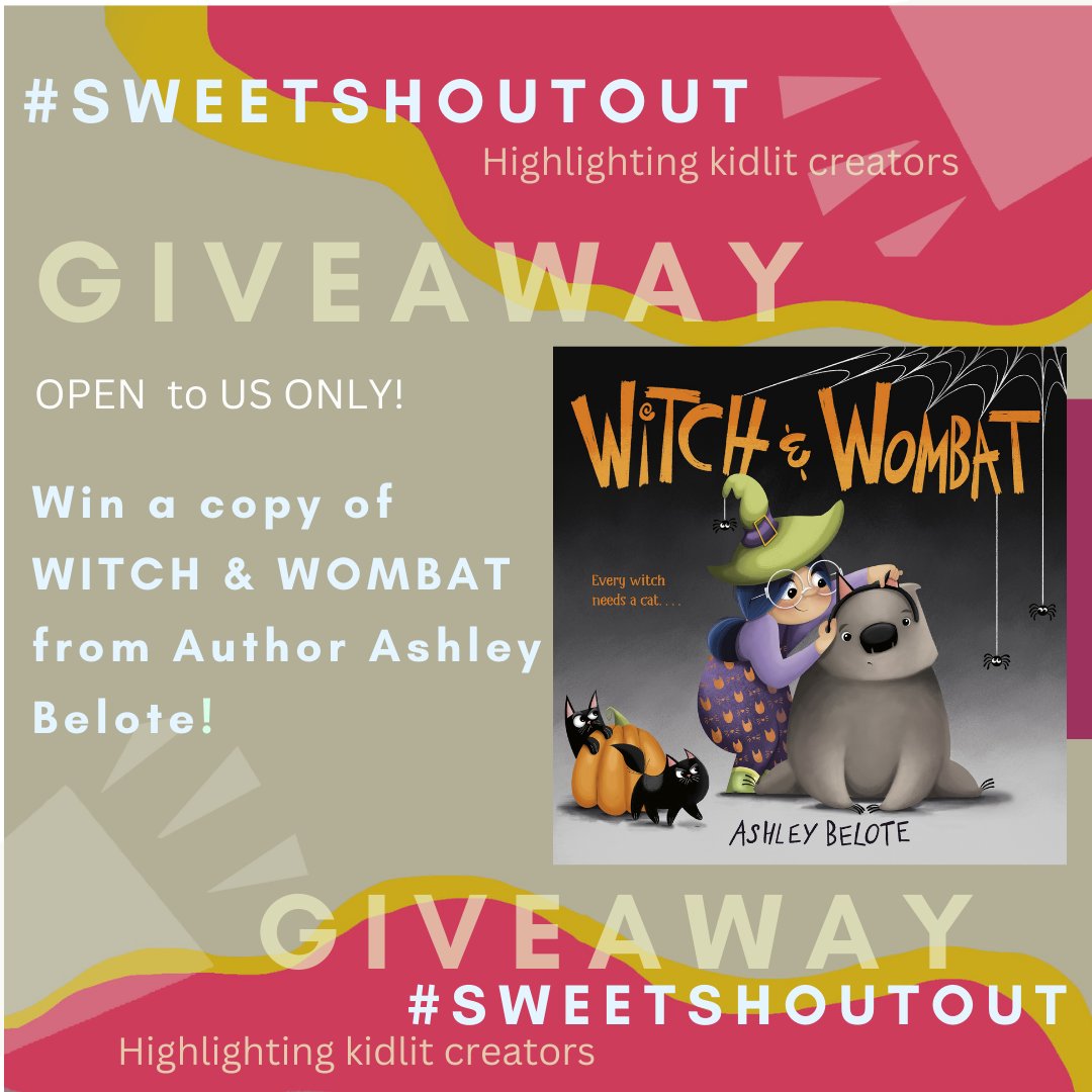 #SWEETSHOUTOUT #GIVEAWAY time! Win a COPY of WITCH & WOMBAT from Author-Illustrator Ashley Belote! To enter: Follow @staceybyer and @AshleyBelote1 RT original tweet Tag a friend Open to US only #writingcommunity #Giveaway Winner randomly picked on Sat 28th Oct