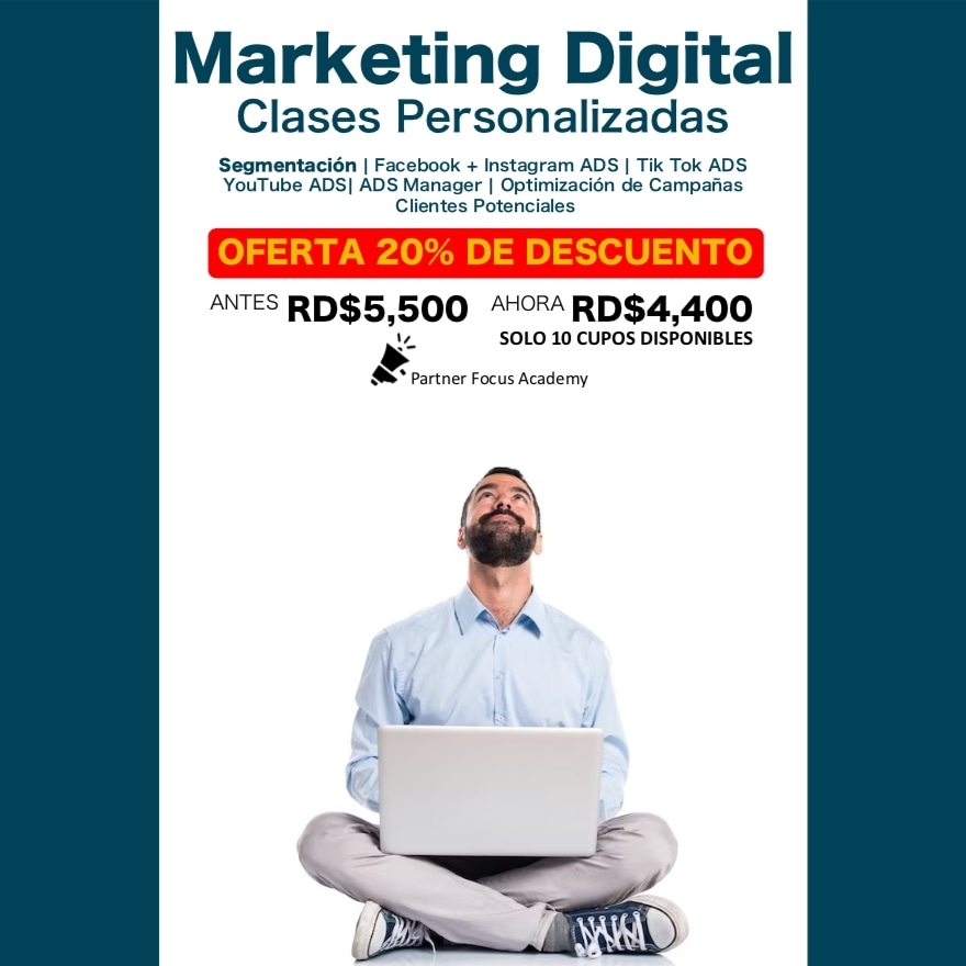 partnerfocus's tweet photo. 😍🔥🎊🎉 Clases Personalizada de Marketing Digital 𝗦𝗼𝗹𝗼 𝟭𝟬 𝗰𝘂𝗽𝗼𝘀 𝗱𝗶𝘀𝗽𝗼𝗻𝗶𝗯𝗹𝗲𝘀 Noviembre  𝟮𝟬𝟮𝟯
.
APRENDE a promover, posicionar, captar oportunidades de ventas y dar seguimiento de clientes.
Segmentación | Facebook ADS + Instagram ADS | Tik Tok ADS https://t.co/SmmPk5kBrr