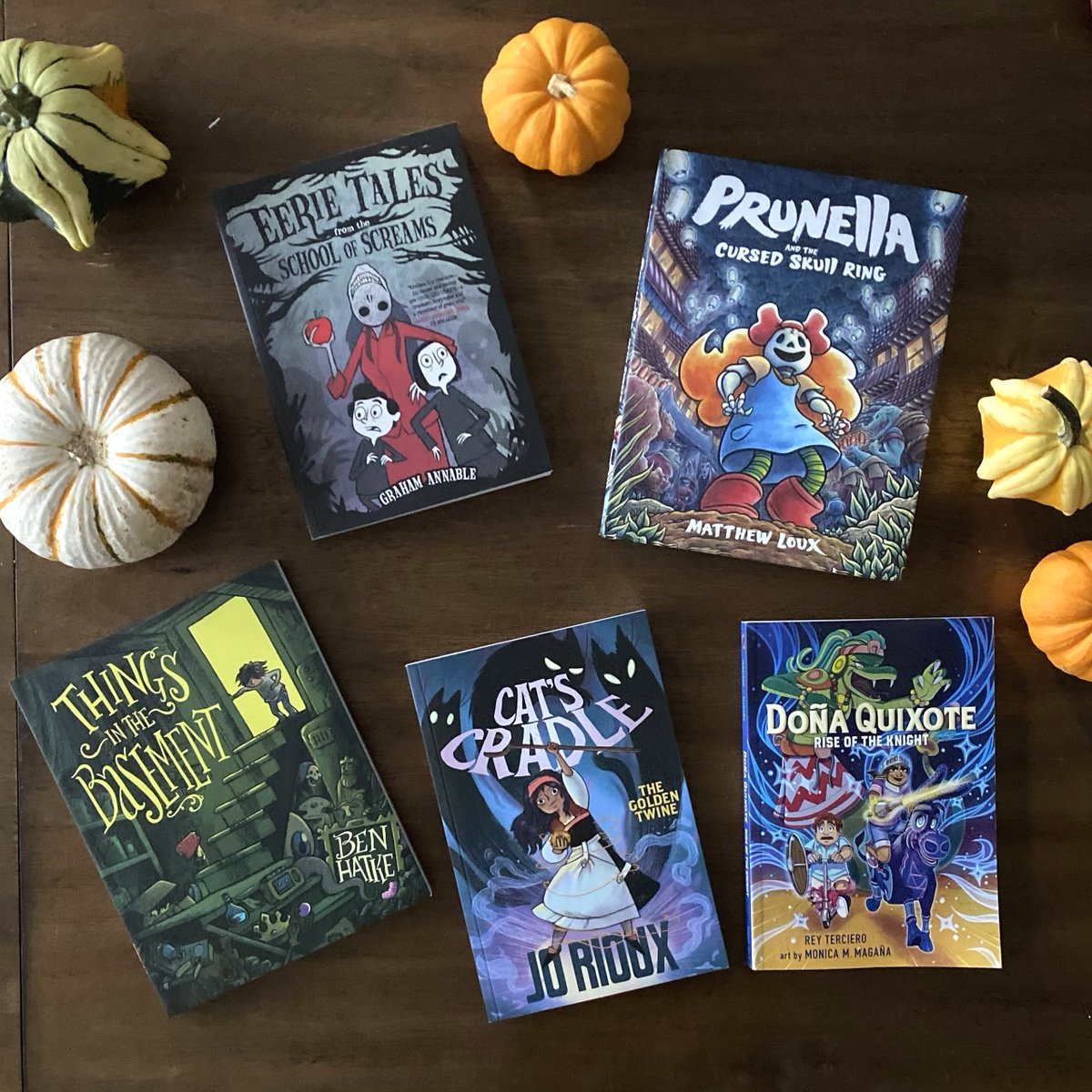 01FirstSecond's tweet photo. There's still time to win this epic pile of spooky reads! 🎃 We're giving away a stack of Halloween graphic novels for you and your young readers at home. https://t.co/e1uWElZ8IG https://t.co/m5X3qwElWX