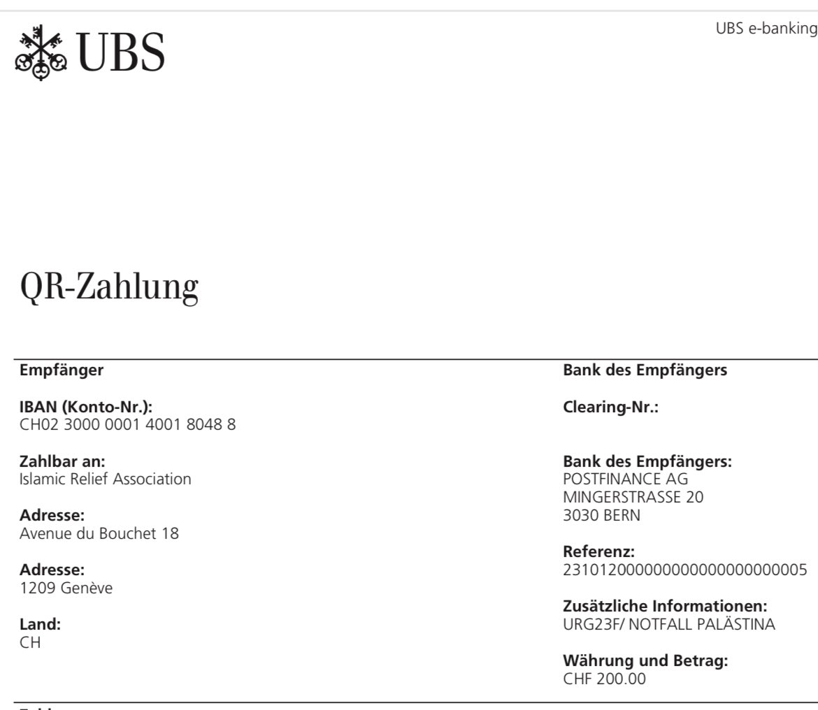 Ely_da_Z's tweet photo. Es ist beschämend, dass @UBS Spenden an @islamicreliefch für humanitäre Hilfe in Palästina unrechtmässig zurückweist, zumal Islamic Relief Association von der UNO und der EU anerkannt ist. Handelt UBS bewusst gegen humanitäre Hilfe? Die Kunden sollten dies wissen. #UBS https://t.co/JnMBmiDlNR