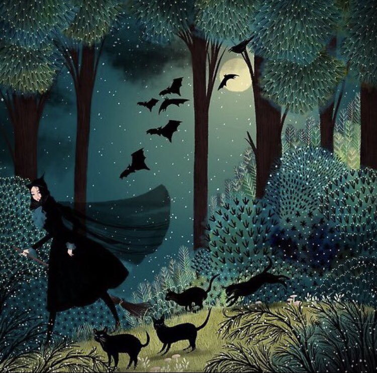 “When witches go riding and black cats are seen, the moon laughs and whispers, ‘Tis near Halloween!’” 
(Author unknown) 
#Art: Jane Newland @janenewland 
#BookChatWeekly #ofdarkandmacabre #FaustianFriday #Caturday #Samhain #Halloween