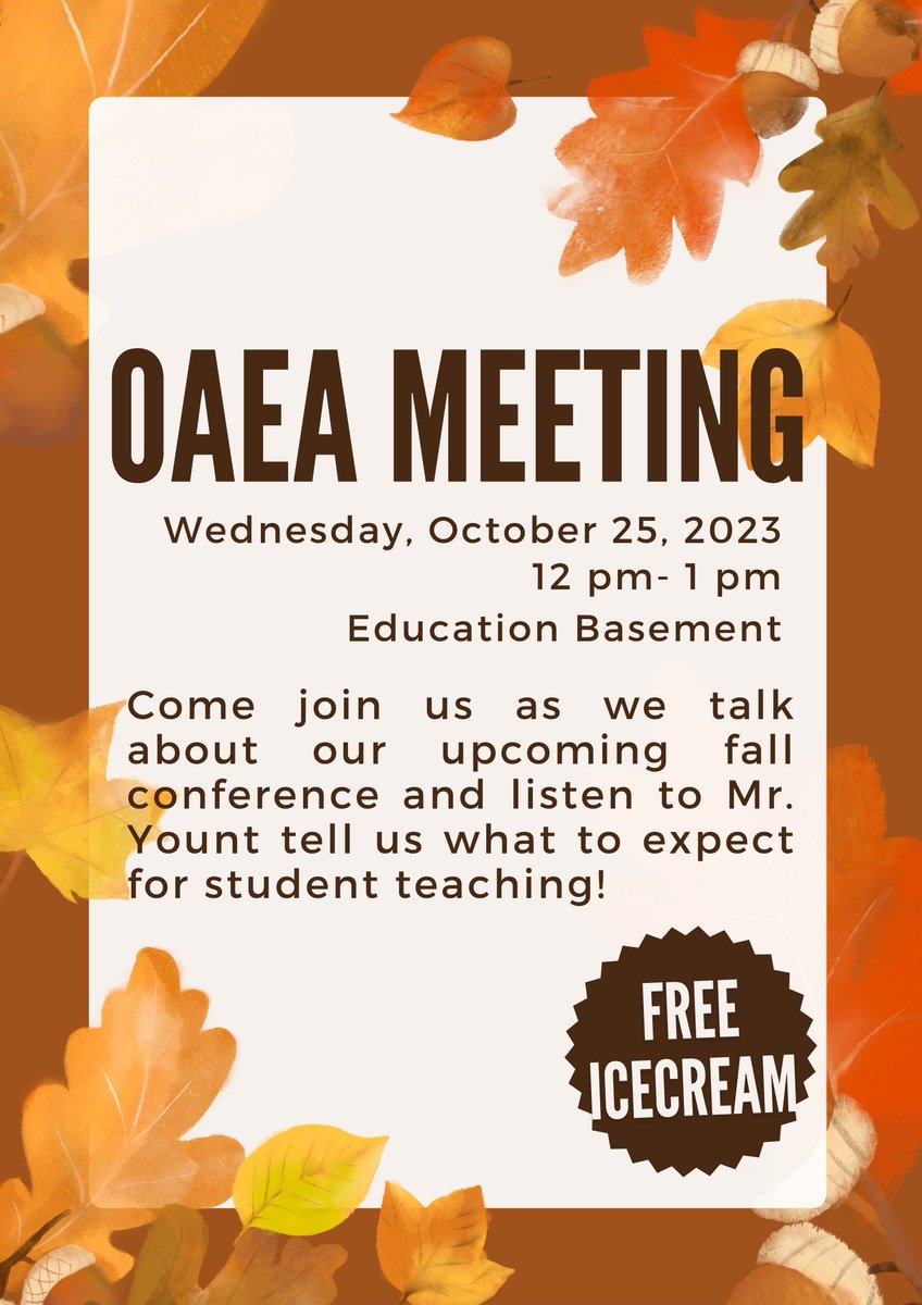 swosusoea's tweet photo. Join us next Wednesday, Oct. 25 @ noon to learn about what to expect during student teaching and upcoming conference! https://t.co/1Rn3bytn2J