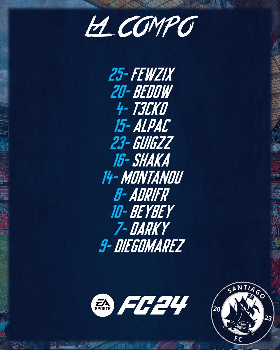 「𝗘𝗤𝗨𝗜𝗣𝗔𝗚𝗘」

Voici nos 11 matelos sélectionnés pour cette soirée !

📋 | 4 matchs amicaux

🆚️ Caviar Esport --> 21h
🆚️ MGT PEGAZE --> 21h20
🆚️ ESC eSport --> 21h40
🆚️ Abyssal Esport --> 22h20

🏆| @WOC_TOURNAMENT
🆚️ Arsh eSport
⏰️| 22h

🔵⚪️🔥