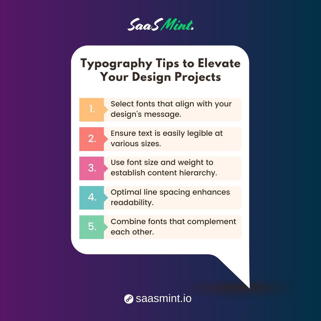 Elevate Your Design Skills with Typography Tips for Stunning Projects. 

Let Your Typography Speak Volumes! 📝🔠 

#TypographyTips #TypefaceSelection #DesignTypography #TypographyHierarchy #FontPairing #SaaSMint