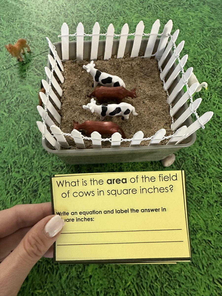 Calculating the area of rectangles has us bringing the outdoors INSIDE, especially in this Texas heat ☀️🐄🤠🎃🌽 

'Math is Play' -Libo Valencia  @MrValencia24 #mathplay #mathfam #mathchat #multiplication #area