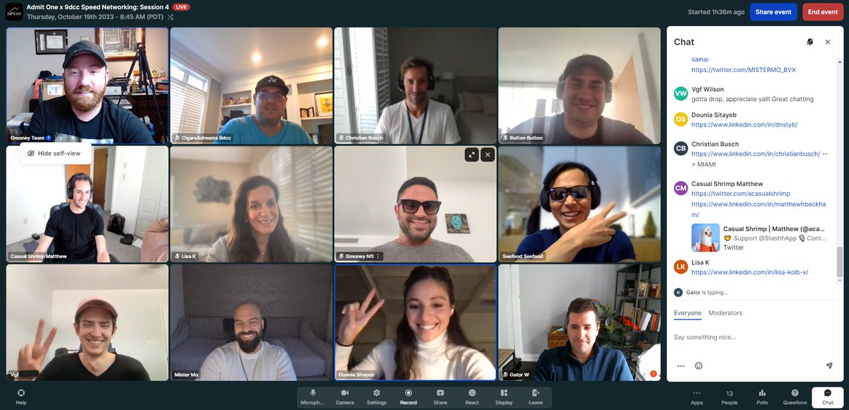 Amazing Speed Networking Session with <a href="/Admit0001/">Admit One</a> x <a href="/9dccxyz/">9dcc</a> 🔥

Already chatting about possibly doing an even larger pre Art Basel session and making it public 👀