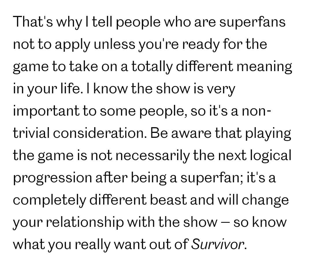 gabbypascuzzi's tweet image. #survivor is a hard, traumatic (see bruce's reaction), and unpredictable experience.

several years ago i did a retrospective survey for @daltonross; here is my advice for superfans who want to pursue their dream of playing. i mean it with the utmost kindness and empathy.