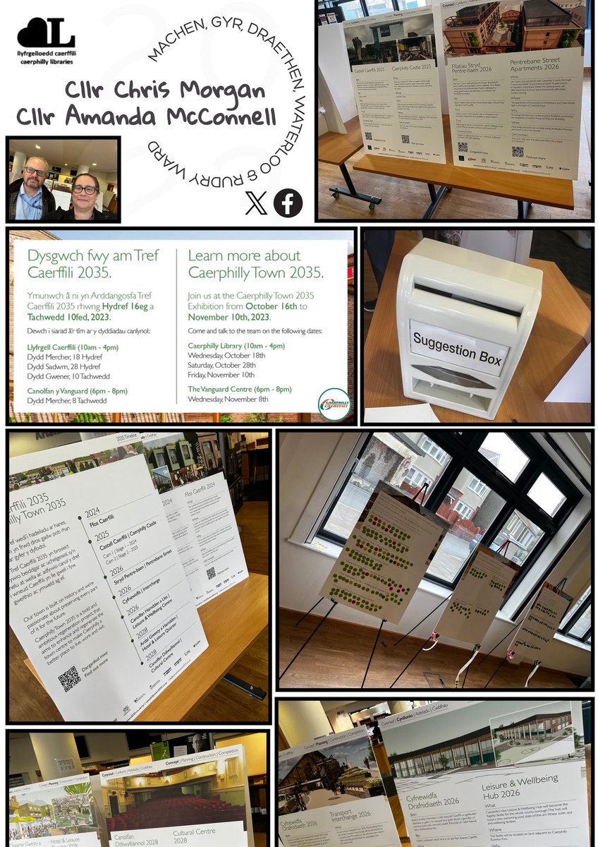 McConAmanda's tweet photo. Cllr @morgac15 & myself had the opportunity of visiting the โCaerphilly Town 2035 Exhibitionโ at #CaerphillyLibrary this afternoon.
There are a number of interesting projects on display. Please attend if you can, and have your say. Open until 10 November 2023.
#CCBC https://t.co/ceA4j0D7I8