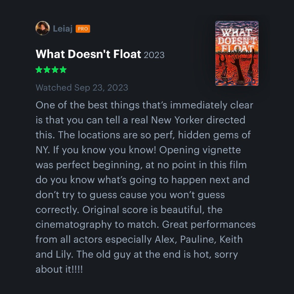 CircleCollectv's tweet photo. What the kings &amp; queens of @letterboxd have to say about #WhatDoesntFloat 👑 

LA is back this weekend ft’ing a Q&amp;A Sun with Luca Balser &amp; @claytatum at @musichall3 + opens Toronto at @RevueCinema w/ Luca in attendance Friday. Check https://t.co/usFrajKVHx for all tix &amp; more 🌊 https://t.co/f7n4IPx2xm