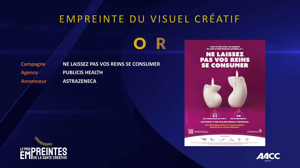 <a href="/SanofiFR/">Sanofi en France</a> <a href="/AgenceFMad/">FMad</a> <a href="/GSK_FR/">GSK_FR</a> <a href="/McCann_France/">McCANN Paris</a> 🟡 Or pour « Ne laissez pas vos reins se consumer » de @AstraZenecaFR et <a href="/PubHealthFR/">Publicis Health France</a> #Empreintes2023