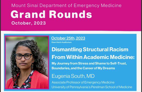 omg omg omg how lucky are we!! @Eugenia_South *THE* Associate Vice President for Health Justice @PennMedicine is coming to @SinaiEM / @Sinai_Emerg_Med for Grand Rounds!
