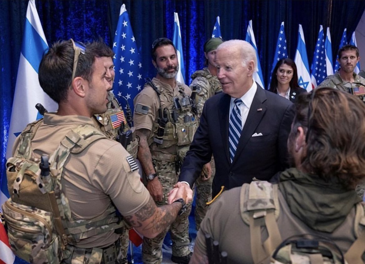 Posted on the White House Instagram: Biden greets Delta Force CAG operators in Israel, there to support the Zionist regime’s war on the Hamas resistance.