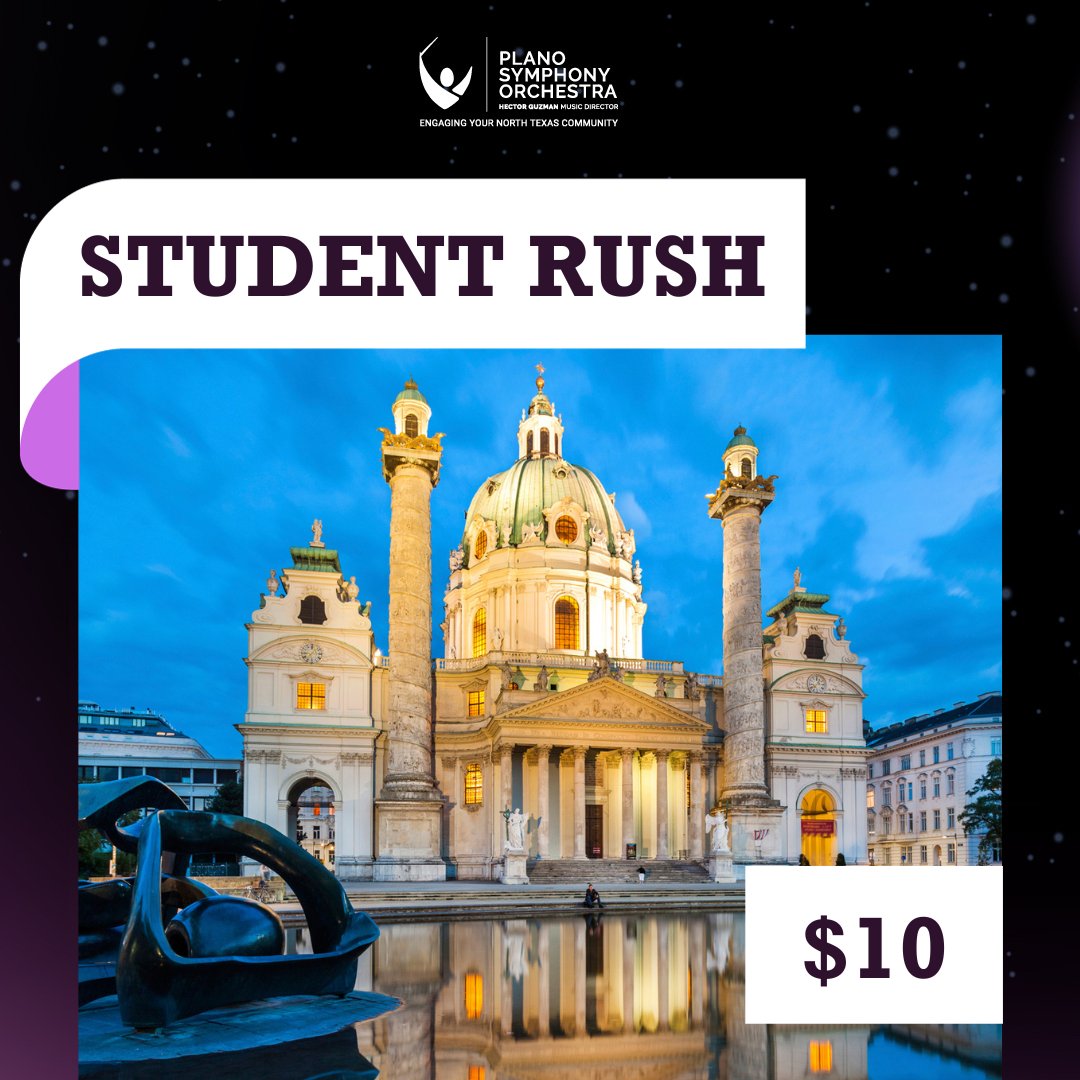 Plano Symphony (@planosymphony) on Twitter photo STUDENTS: Get $10 Student Rush tickets for the PSOâs "A Night in Viennaâ concert today (Sun) at 4:00 PM! This discount is available to students with a valid student ID in SMUâs Caruth Auditorium lobby 1 hour before performance. #student #discount #livemusic <a href="/smumeadows/">SMU Meadows</a> STUDENTS: Get $10 Student Rush tickets for the PSOâs "A Night in Viennaâ concert today (Sun) at 4:00 PM! This discount is available to students with a valid student ID in SMUâs Caruth Auditorium lobby 1 hour before performance. #student #discount #livemusic <a href="/smumeadows/">SMU Meadows</a>