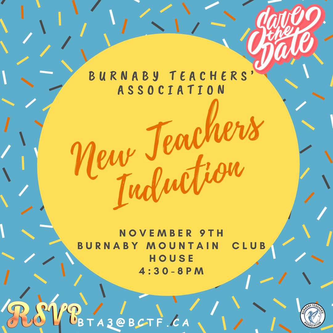 We want to celebrate you! Welcome you into this profession and introduce you to your union community! 

Please share with new teachers! RSVP by October 26 to bta3@bctf.ca

#TeachersRock #UnionStrong