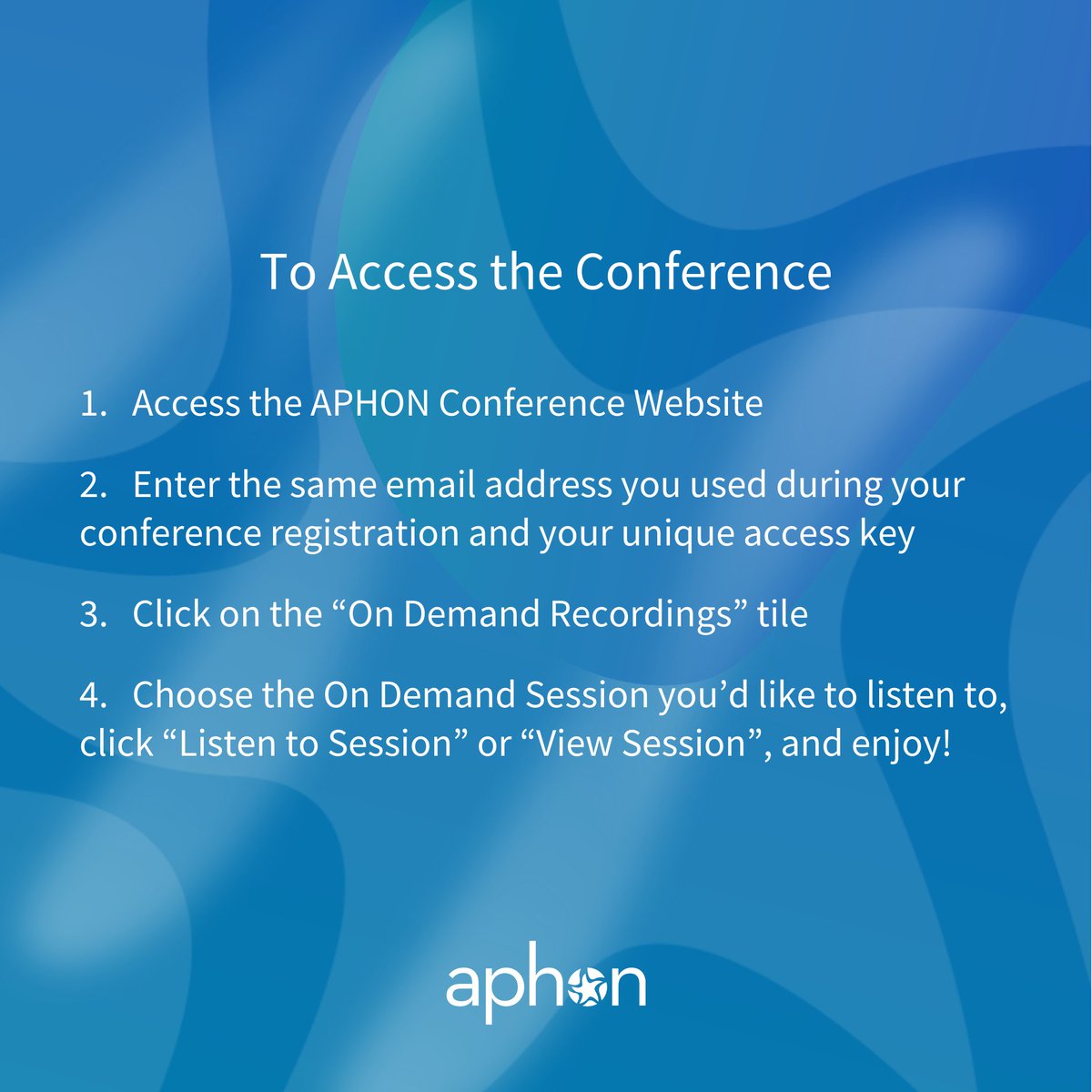 Thank you for being part of APHON's 47th Annual Conference and Exhibit! We hope you've returned home safely and are already counting down the days to next year's event. Exciting news: On Demand session recordings are now available on our conference website! 📽️