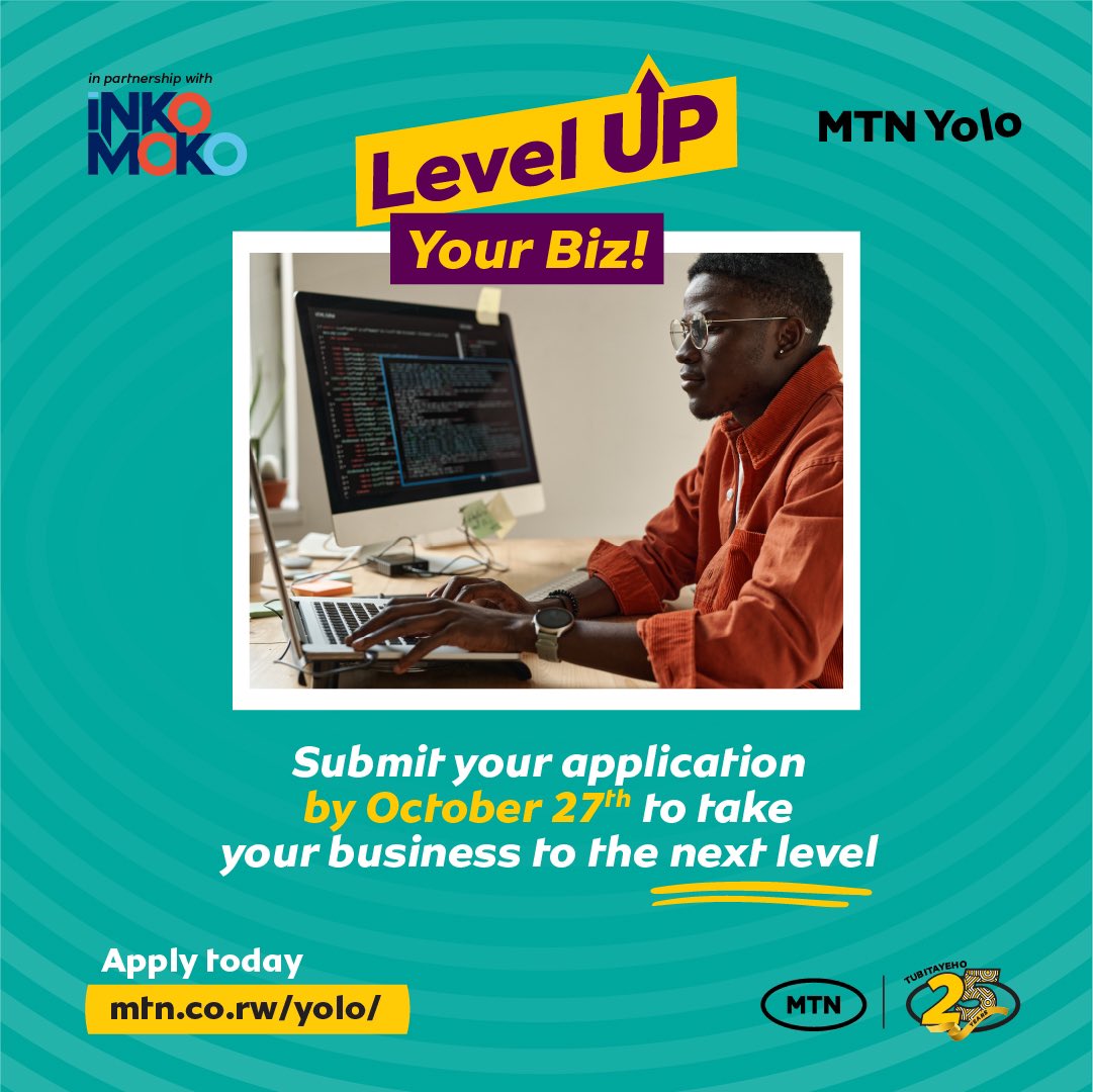 YouthConnekt's tweet photo. 🚨Dear Rwandan Youth, visit https://t.co/zaDgBPUWJJ to register for #LevelUpYourBiz initiative brought to you by @MTNRwanda &amp; @InkomokoRwanda.

✅Your company is eligible if it operates via e-commerce, employs three people, and has a positive social or environmental impact. https://t.co/a4TtDyI26P