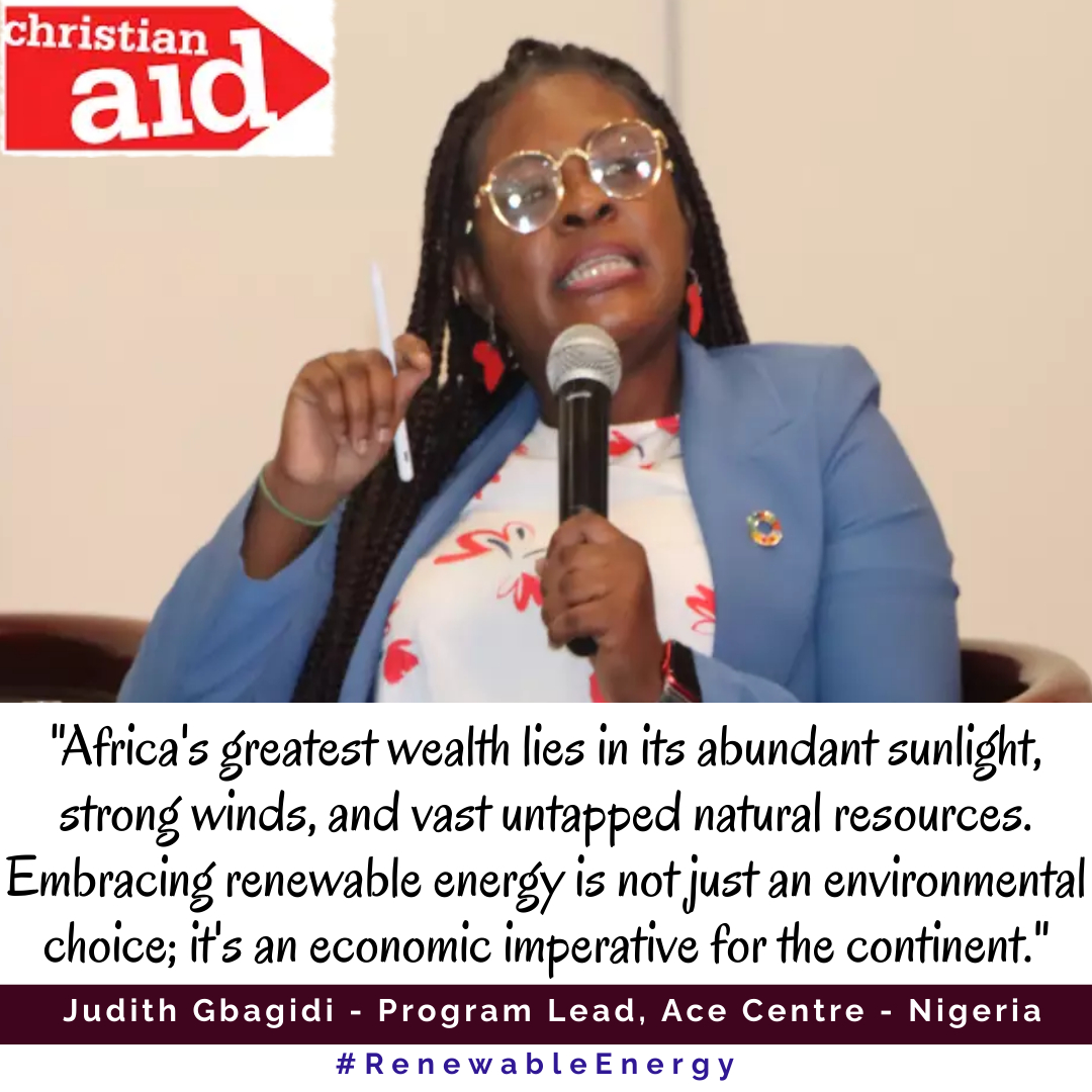 Africa's greatest wealth lies in its abundant sunlight, strong winds, and vast untapped natural resources.
<a href="/christian_aid/">Christian Aid</a> <a href="/CA_global/">Christian Aid Global</a> <a href="/CAID_Nigeria/">Christian Aid in Nigeria</a> <a href="/MottFoundation/">Mott Foundation</a> <a href="/JanetKNgombalu/">Janet K. Ngombalu</a> <a href="/AnnSongole/">Anne Songole</a> <a href="/MarvelPowerson/">MarvelPowerson</a> <a href="/ACCESSCSOs/">ACCESS Coalition</a> <a href="/PACJA1/">PACJA</a> <a href="/ACTAlliance/">ACT Alliance</a> <a href="/caid_africa/">Christian Aid, Africa</a> 
#RenewableEnergy