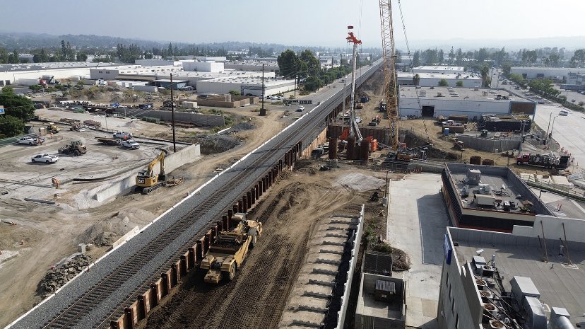Exciting developments at the Fullerton Road Grade Separation Project: retaining wall construction along the Union Pacific tracks is moving ahead smoothly! Bringing us closer to safer and more efficient transit in our community #sgv #LAliving #community #safety #trains