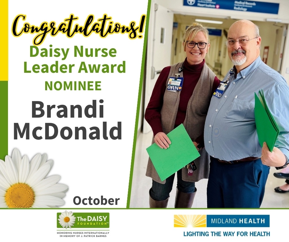 Congratulations to Brandi McDonald for her well-deserved nomination for the Daisy Nurse Leader Award this year! 🌟 She is an inspiration to everyone at Midland Health and a role model for the staff. #DaisyAward #NurseLeadership #MidlandHealth 🏆#daisyfoundation #daisynurse #da...