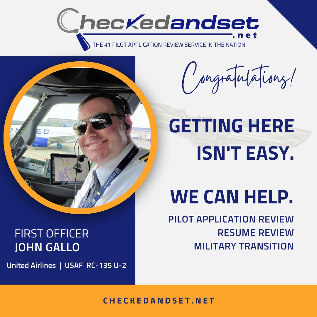 CheckedAndSet's tweet image. Congratulations, John!

Getting to @United isn’t easy.
We can help.

Schedule your consult today.

#aviationjobs #pilotjob #aviationcareer #pilot #military #armedforces
#checkedandset