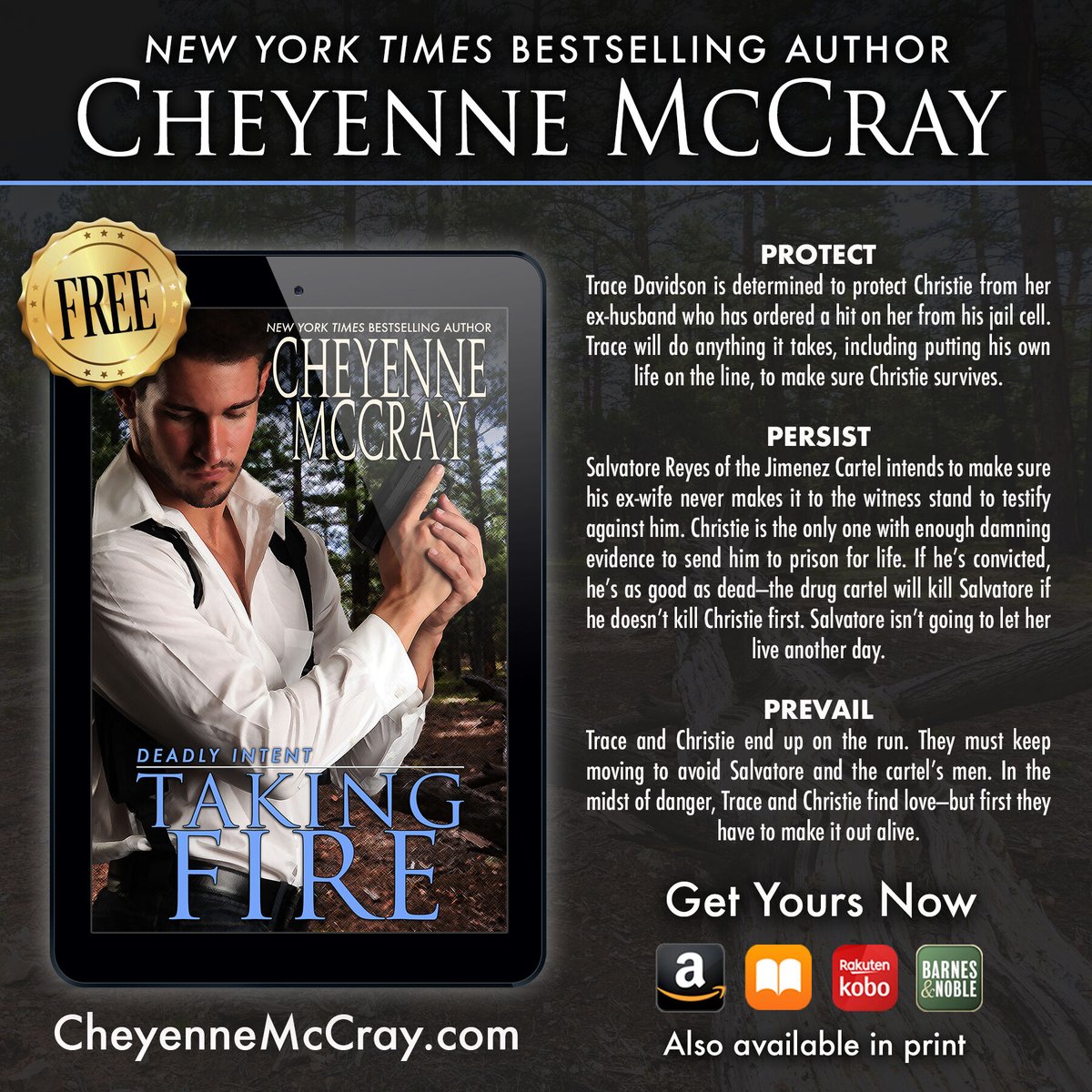 Taking Fire is FREE for a limited time!
amzn.com/dp/B098CLW6WF 

#takingfire #deadlyintent #protect #persist #prevail #cheyennemccray #romanceauthor #romancereader #romanticsuspense #contemporaryromance #Iloveromancebooks #freebooks