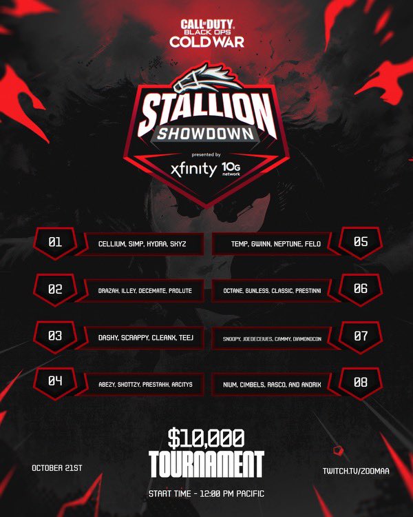 This one might get crazy... 

Here's a look at the teams competing in Saturday's $10K Stallion Showdown... Who's taking it all? 🐎👀

@Xfinity | #XfinityPartner