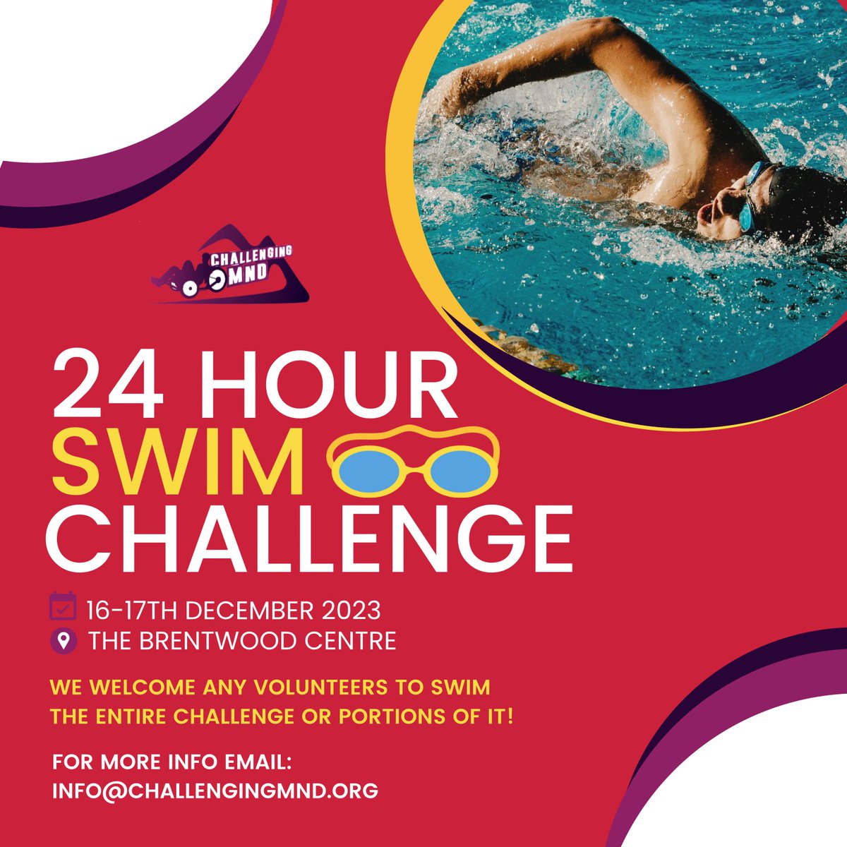 ❗️An exciting new challenge coming up ❗️Our MND Warrior Alex Gibson will be taking on a 24 hour swim challenge in December 🏊‍♂️ We warmly welcome and volunteers who would like to swim in support! For more info email 👉🏼👉🏼 info@challengingmnd.org 
#swim #mnd #24hours #challenge